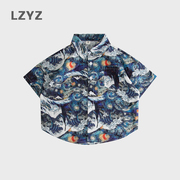 lzyz童装儿童衬衫男童短袖衬衣，中小童洋气，宽松纯棉碎花薄款夏装潮