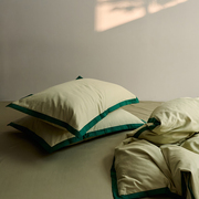 纯色简约北欧风全棉四件套撞色纯棉被套床单床笠素色贴边床上用品