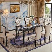 欧式餐桌椅组合客厅大理石真皮长方形小户型6人4人 简欧实木饭桌