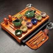 冰裂紫砂陶瓷功夫茶具套装，家用茶壶茶杯，整套竹子实木茶盘茶台