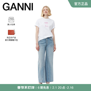 GANNI女装Camp Bear图案印花白色圆领T恤衫 T3686151
