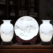 景德镇陶瓷器新中式粉彩瓷花瓶，三件套工艺品客厅摆件，家居酒柜玄关