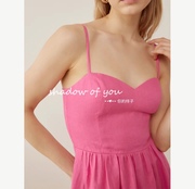 re真的很美ref天然亚麻侧可可绿嫩粉色，小众复古度假吊带连衣裙