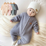 婴儿连体毛衣春秋宝宝长袖，哈衣男女童针织线衣套装，新生满月外出服