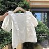 女童纯棉镂空透气蕾丝边短袖衬衫韩版夏季白色T恤洋气宽松上衣潮
