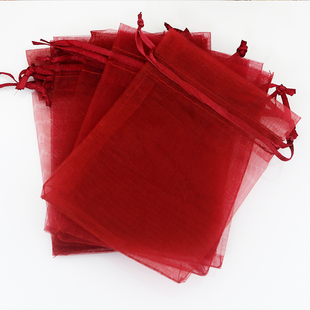 酒红色网纱袋抽绳色喜糖袋包装袋，小袋子饰品，首饰袋子定制小