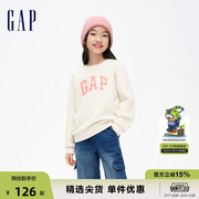 gap女童冬季logo软磨抓绒保暖卫衣儿童装，圆领休闲上衣837140