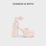 charles&keith春夏，女鞋ck1-60361454复古腕带，厚底粗高跟单鞋女鞋