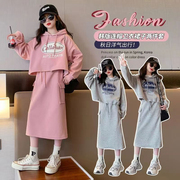 女童卫衣套装春秋装2024韩版女大童洋气时髦儿童装网红套裙子