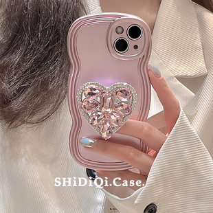 高级感粉色立体爱心水钻支架，适用iphone14pro苹果13promax手机壳，12pro小众个性11女13硅胶14pm全包保护套