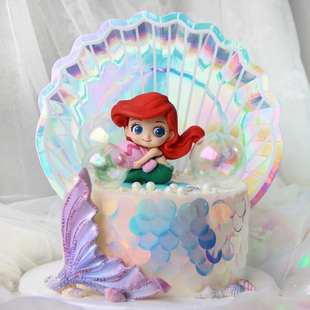 儿童生日蛋糕装抱贝壳美人鱼摆件鱼尾海贝海星螺丝硅胶模具