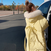 奶黄色设计感羽绒棉服女2023冬季新中长款韩版宽松面包服棉衣