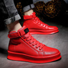 秋季韩版潮流高帮板鞋，社会小伙潮男鞋子，红色休闲运动街舞高邦红鞋