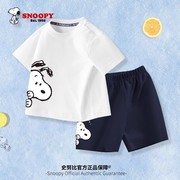 史努比宝宝套装夏季2024小童男童纯棉短袖，t恤1岁儿童婴儿薄款