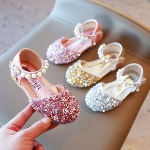 女童鞋平跟皮鞋带礼服儿童六一表演水晶鞋子表演公主鞋花童单鞋女