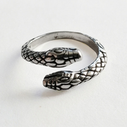 925纯银可调节创意双头蛇复古个性防过敏情侣开口对戒指男女饰品