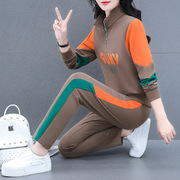 特步拼色休闲服运动套装女士秋冬季年韩版显瘦卫衣两件套