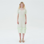 原创设计loudenannan夏季淡绿色泡泡袖针织，几何提花连衣裙+内搭