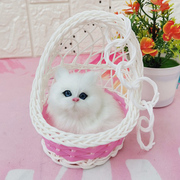 吊篮猫咪公仔模型摆件可爱仿真迷你篮子里的小猫毛绒玩具会叫玩偶