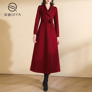 红色双面羊绒大衣女长款过膝修身气质秋冬季加厚高端羊毛毛呢外套