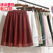 薄款酒红色纱裙欧根纱，半身裙短裙女夏季a字裙小个子口袋裙子中裙