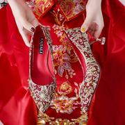 婚鞋女红色高跟鞋2024年秋季秀禾婚纱两穿中跟孕妇结婚新娘鞋