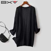 BXV黑色针织开衫披肩2023夏季宽松时尚外搭镂空防晒衫空调衫