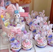 紫色毛绒兔子蛋糕装饰摆件兔兔女孩生日渐变纸杯甜品台蛋糕插牌