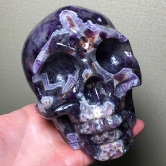 天然梦幻紫水晶原石打磨骷髅头骨