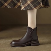 切尔西靴女2024秋冬法式真皮粗跟厚底短靴子英伦风百搭马丁靴
