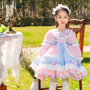 女童洛丽塔公主裙儿童高端蓬蓬裙礼服西班牙长袖Lolita粉色宫廷风