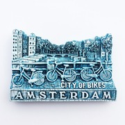 荷兰首都自行车城市阿姆斯特丹，旅游纪念装饰工艺品彩绘磁铁冰箱贴