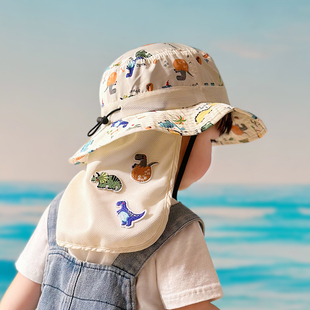 宝宝防晒帽子夏季薄款时尚大檐婴儿渔夫帽男孩女童护脖披肩遮阳帽
