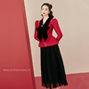 越南小众品牌mint2024年春夏，复古红色收腰蝴蝶结，上衣网纱裙