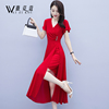 红色连衣裙夏2023减龄女装惊艳雪纺时尚气质洋气显瘦中长裙子