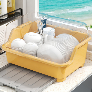 厨房碗碟碗盘收纳架盘子沥水，碗架装碗筷收纳箱放碗餐具盒带盖碗柜