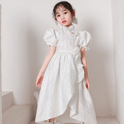 白色童旗袍潮服演出服夏小主持人，儿童礼服中国风走秀高级感国潮女