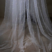 3米超宽珍珠网纱布料加宽服装diy手工设计钉珠婚纱礼服头纱面料