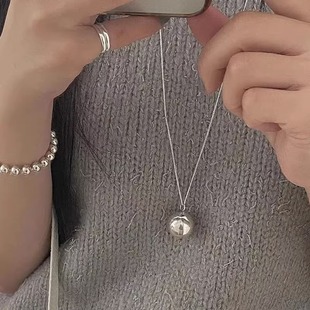 小球毛衣链女韩版长款，圆球925银小众，设计师款银珠时髦项链