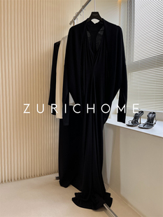 优雅天鹅黑 设计师款工字型薄透无袖连衣裙+黑色丝羊绒开衫 分售