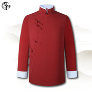原创唐装中式礼服男士，夏季亚麻酒红色，上衣日常透气薄款中国风汉服
