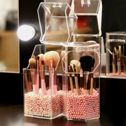 亚克力透明化妆刷桶珍珠，带盖防尘美妆刷子收纳筒桌面化妆品收纳盒