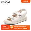 KISSCAT/接吻猫夏季羊皮圆头露趾魔术贴平底休闲凉鞋女KA21340-50