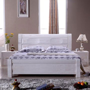 全实木床 水曲柳实木1.8/1.5米双人床白色现代简约高箱储物床婚床