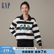 gap女装早春logo宽松廓形条纹polo衫，高级时尚休闲长袖上衣841020