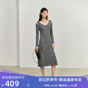 lily2024春女装气质镂空法式优雅通勤复古方，领长款针织连衣裙