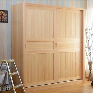 简约现代全实木衣柜，推拉门环保新西兰松木衣橱移门滑动木质卧室