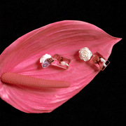 tickle原创复古花田错艺术系列白色玫瑰耳饰几何独特设计耳钉耳夹