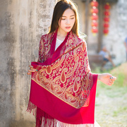 尼泊尔秋冬季仿羊绒民族风围巾女士披肩两用百搭加厚保暖长款韩版