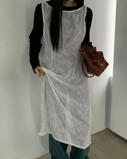 韩国东大门2024春款设计款系带无袖雪纺背心连衣裙女叠穿罩裙